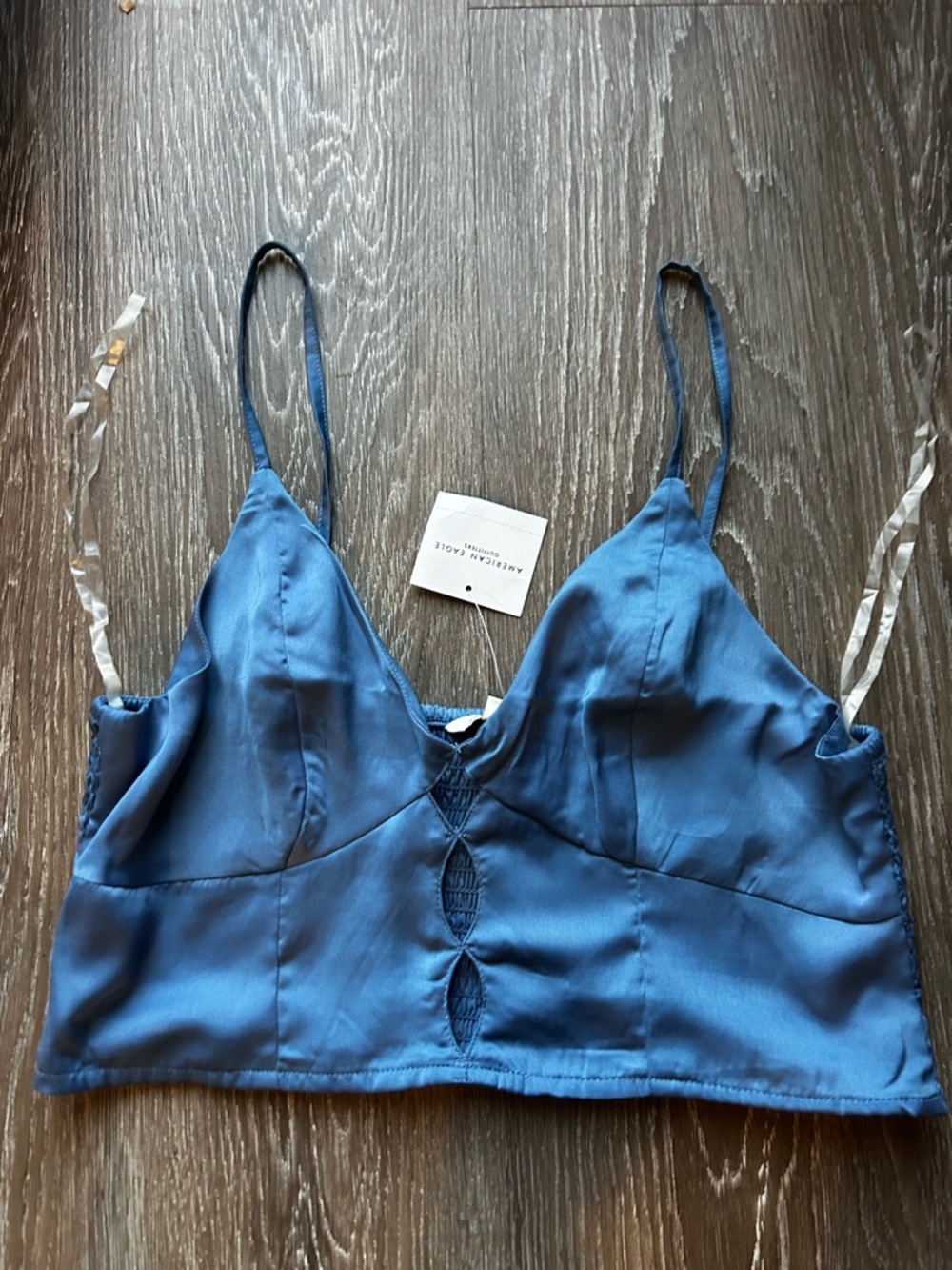 American Eagle Outfitters Blue Satin Cut-Out Detail Crop Top *NWT*